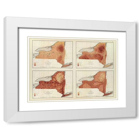 New York: rainfall, population, elevation, temperature, 1895 White Modern Wood Framed Art Print with Double Matting by Gannett, Henry