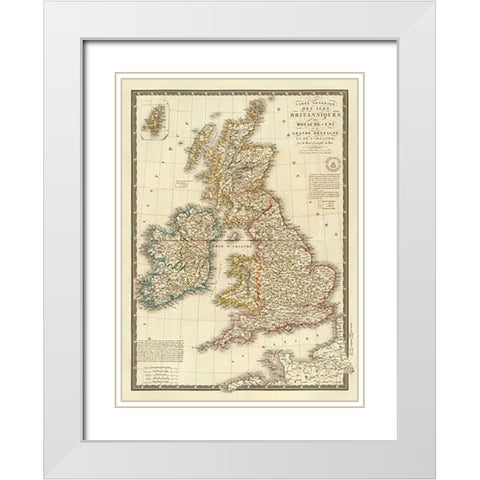 Iles Britanniques, 1828 White Modern Wood Framed Art Print with Double Matting by Brue, Adrien Hubert