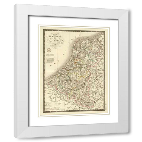 Pays-Bas, 1821 White Modern Wood Framed Art Print with Double Matting by Brue, Adrien Hubert