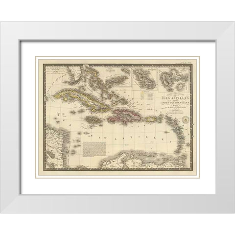 Iles Antilles ou des Indes Occidentales, 1828 White Modern Wood Framed Art Print with Double Matting by Brue, Adrien Hubert