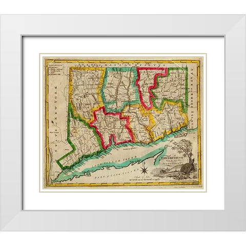 State of Connecticut, 1827 White Modern Wood Framed Art Print with Double Matting by Doolittle, Amos