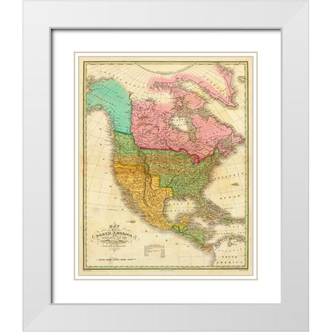 Map of North America Including All The Recent Geographical Discoveries, 1826 White Modern Wood Framed Art Print with Double Matting by Finley, Anthony