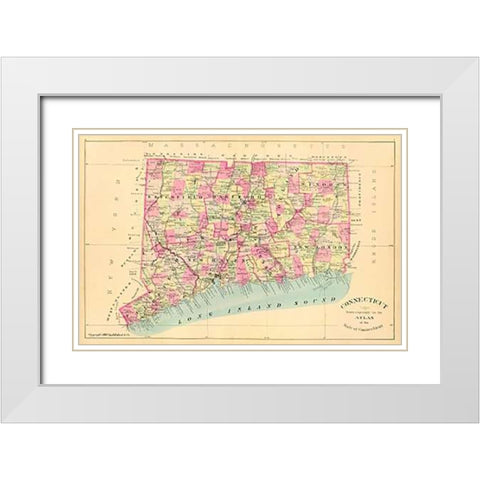 State of Connecticut, 1893 White Modern Wood Framed Art Print with Double Matting by Hurd and Co., D.H