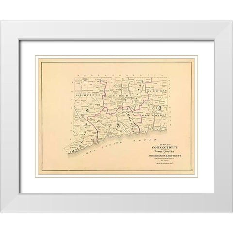 Connecticut: Congressional districts, 1893 White Modern Wood Framed Art Print with Double Matting by Hurd and Co., D.H