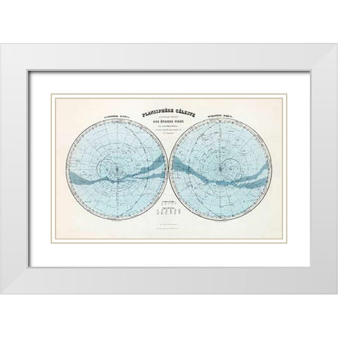 Planisphere Celeste, Hemisphere Austral, Hemisphere Boreal, 1892 White Modern Wood Framed Art Print with Double Matting by Migeon, J.