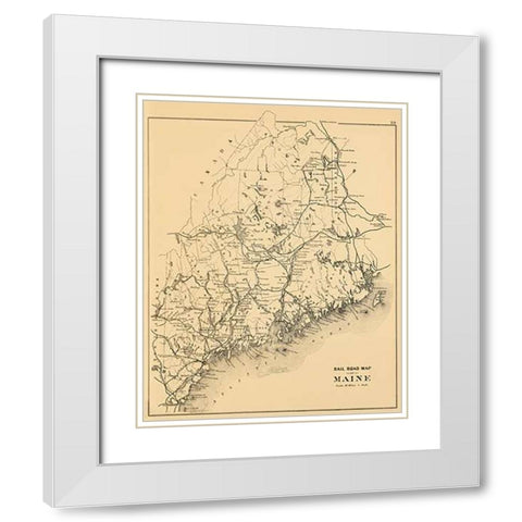 Railroad map of Maine, 1894 White Modern Wood Framed Art Print with Double Matting by J.H. Stuart and Company