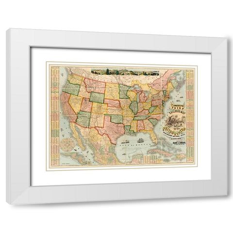 American Union Railroad Map Of The United States, 1871 White Modern Wood Framed Art Print with Double Matting by Haasis and Lubrecht