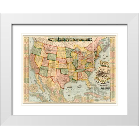 American Union Railroad Map Of The United States, 1871 White Modern Wood Framed Art Print with Double Matting by Haasis and Lubrecht