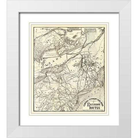Central Vermont. RR. excursion routes, 1879 White Modern Wood Framed Art Print with Double Matting by Central Vermont Railroad Company