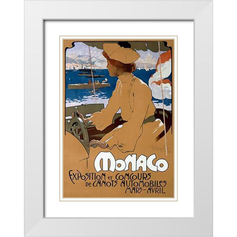 Monaco/ExVintageition de Canots Automobiles White Modern Wood Framed Art Print with Double Matting by Hohenstein, Adolfo