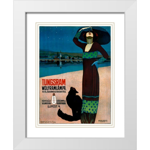 Tungsram Wolframlampa White Modern Wood Framed Art Print with Double Matting by Farago, Geza