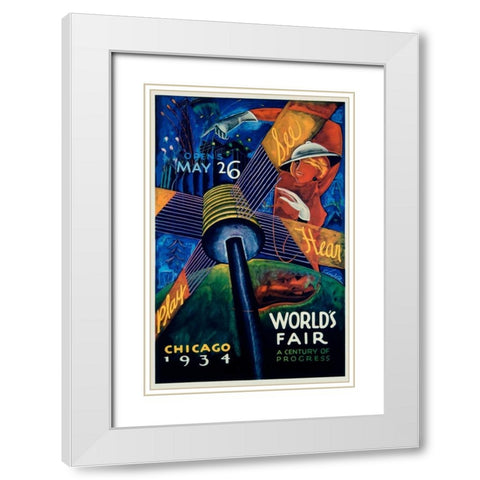 Chicago Worlds Fair 1933-34 White Modern Wood Framed Art Print with Double Matting by Sandor