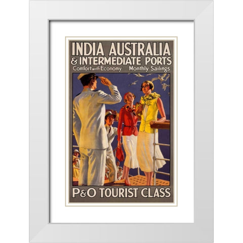 India Australia and Intermediate Ports/P and O White Modern Wood Framed Art Print with Double Matting by Michael