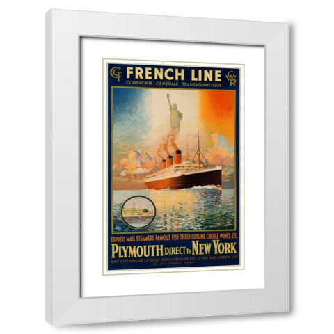 French Line/Plymouth to New York/â€Parisâ€ White Modern Wood Framed Art Print with Double Matting by Rodmell, Harry Hudson