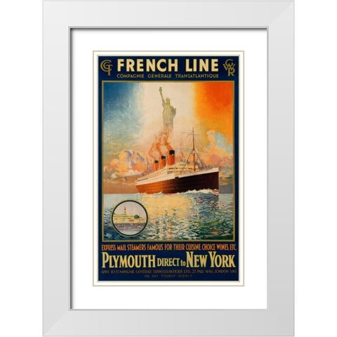 French Line/Plymouth to New York/â€Parisâ€ White Modern Wood Framed Art Print with Double Matting by Rodmell, Harry Hudson
