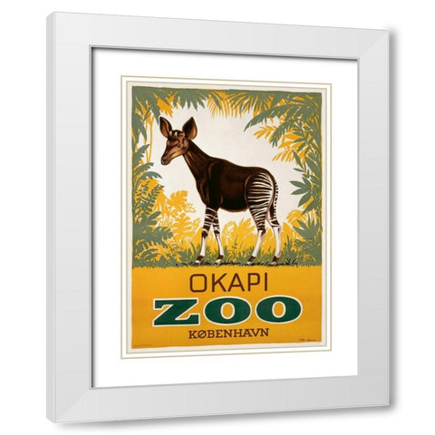 KÃ¸benhavn Zoo/Okapi White Modern Wood Framed Art Print with Double Matting by Lippert, Aage