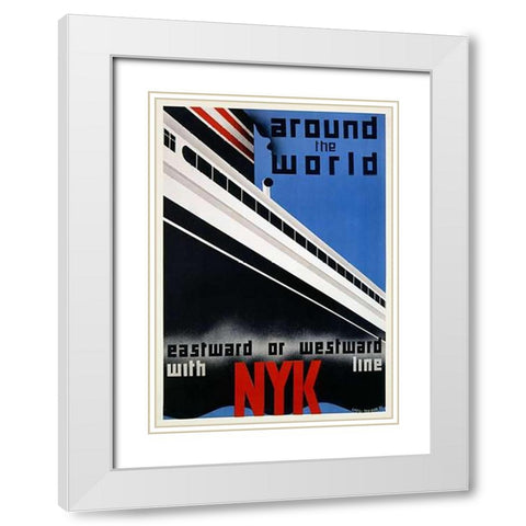 NYK Line/Around the World White Modern Wood Framed Art Print with Double Matting by Hemmin, George
