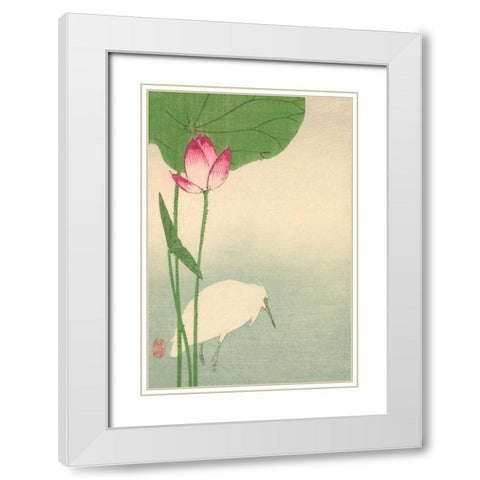 White heron and lotus, 1894 White Modern Wood Framed Art Print with Double Matting by Baison