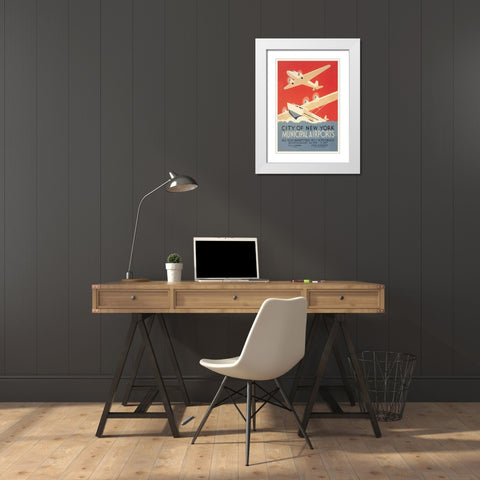 City of New York Municipal Airports (WPA) White Modern Wood Framed Art Print with Double Matting by Herzog, Harry
