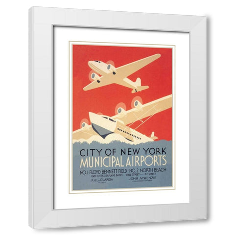 City of New York Municipal Airports (WPA) White Modern Wood Framed Art Print with Double Matting by Herzog, Harry