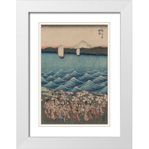 Opening celebration of Benzaiten Shrine at Enoshima in Soshu.  White Modern Wood Framed Art Print with Double Matting by Hiroshige, Ando