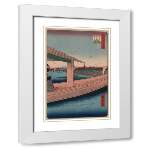 Distant view of Kinryuzan Temple and Azuma Bridge (Azumabashi kinryuzan enbo), 1857 White Modern Wood Framed Art Print with Double Matting by Hiroshige, Ando