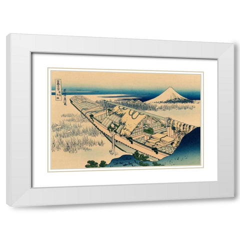Ushibori in Hitachi Province, 1830 White Modern Wood Framed Art Print with Double Matting by Hokusai