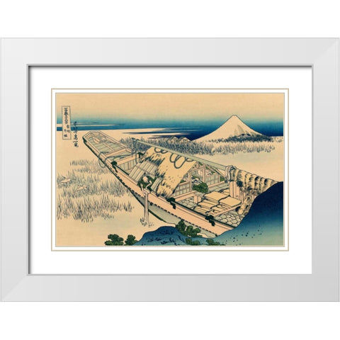 Ushibori in Hitachi Province, 1830 White Modern Wood Framed Art Print with Double Matting by Hokusai