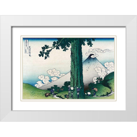 Mishima Pass in Kai Province, 1830 White Modern Wood Framed Art Print with Double Matting by Hokusai