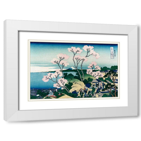 Goten-yama-hill. Shinagawa on the Tokaido Road, 1830 White Modern Wood Framed Art Print with Double Matting by Hokusai