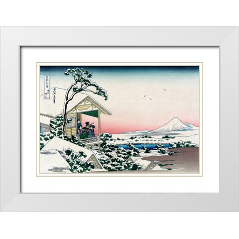 Tea House at Koishikawa, 1830 White Modern Wood Framed Art Print with Double Matting by Hokusai