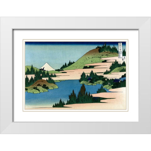 Lake of Hakone in Sagami Province, 1830 White Modern Wood Framed Art Print with Double Matting by Hokusai