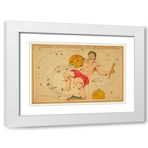 Aquarius, Piscis Australis and Ballon Aerostatique, 1825 White Modern Wood Framed Art Print with Double Matting by Aspin, Jehoshaphat