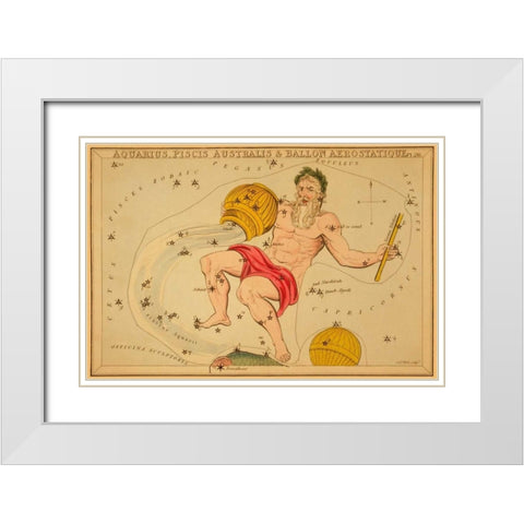 Aquarius, Piscis Australis and Ballon Aerostatique, 1825 White Modern Wood Framed Art Print with Double Matting by Aspin, Jehoshaphat