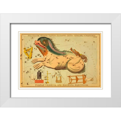 Psalterium Georgii, Fluvius Eridanus, Cetus, Officina Sculptoris, Fornax Chemica, and Machina Electr White Modern Wood Framed Art Print with Double Matting by Aspin, Jehoshaphat