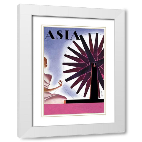 Indias Symbolic Wheel with Title, 1932 White Modern Wood Framed Art Print with Double Matting by McIntosh, Frank