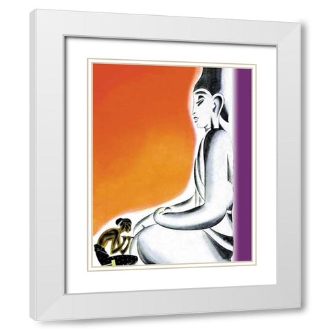 Burmese Sculptor at the knees of Buddha, 1933 White Modern Wood Framed Art Print with Double Matting by McIntosh, Frank