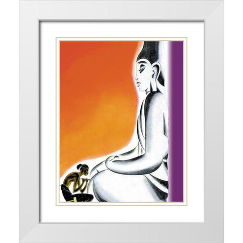 Burmese Sculptor at the knees of Buddha, 1933 White Modern Wood Framed Art Print with Double Matting by McIntosh, Frank