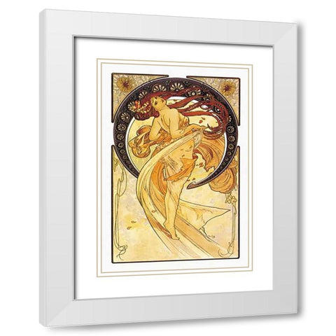 Dance (Golden), 1898 White Modern Wood Framed Art Print with Double Matting by Mucha, Alphonse