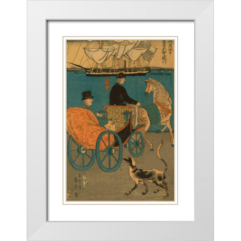 Americans enjoying Sunday in Yokohama (Yokohama kyujitsu Amerikajin yuko), 1861 White Modern Wood Framed Art Print with Double Matting by Utagawa, Sadahide