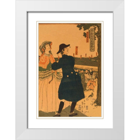 The grounds of Myojin shrine in Kanda (Kanda Myojin shanai), 1861 White Modern Wood Framed Art Print with Double Matting by Utagawa, Sadahide