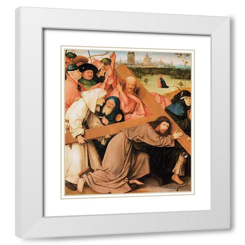 Museumist Carrying The Cross White Modern Wood Framed Art Print with Double Matting by Bosch, Hieronymus