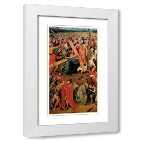 Museumist Carrying The Cross III White Modern Wood Framed Art Print with Double Matting by Bosch, Hieronymus