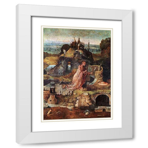 St Jerome White Modern Wood Framed Art Print with Double Matting by Bosch, Hieronymus