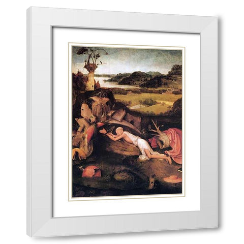 St Jerome At Prayer White Modern Wood Framed Art Print with Double Matting by Bosch, Hieronymus