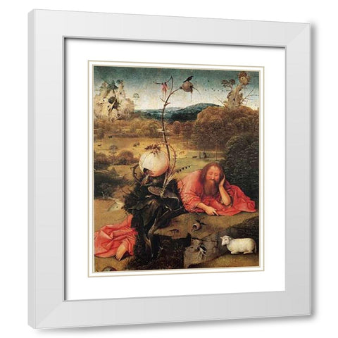 St John The Baptist In The Wilderness White Modern Wood Framed Art Print with Double Matting by Bosch, Hieronymus