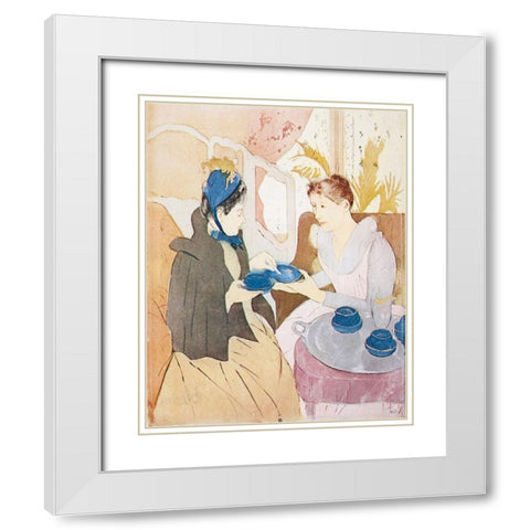 Afternoon Tea Party 1891 (2) White Modern Wood Framed Art Print with Double Matting by Cassatt, Mary