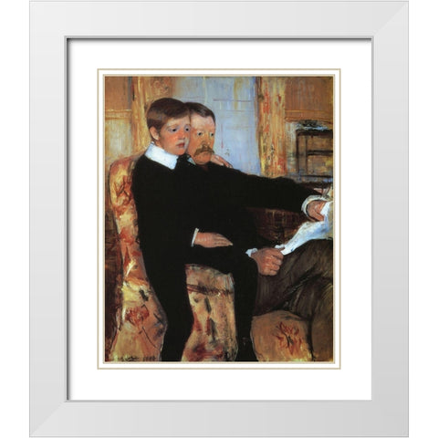 Alexander And His Son Robert 1885 White Modern Wood Framed Art Print with Double Matting by Cassatt, Mary