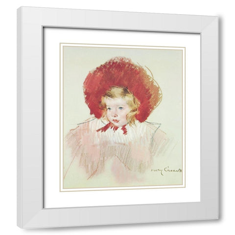 Child With Red Hat White Modern Wood Framed Art Print with Double Matting by Cassatt, Mary