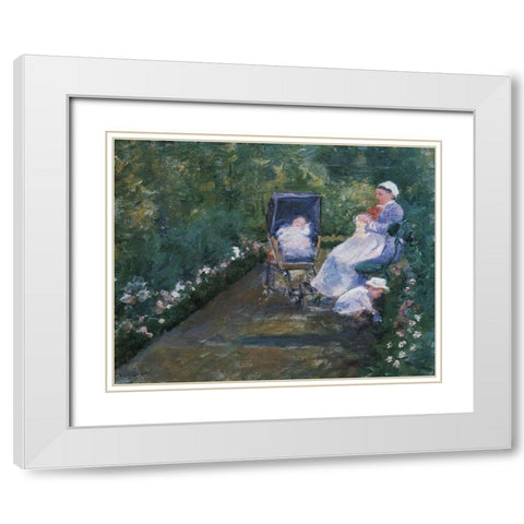 Children In A Garden 1878 White Modern Wood Framed Art Print with Double Matting by Cassatt, Mary